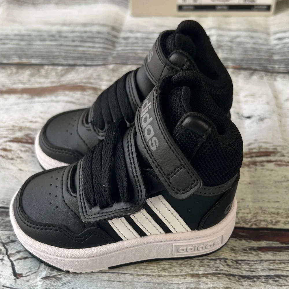 Adidas Hoops Mid 3.0 AC I Toddler Sneakers - Black/White - Size 4K